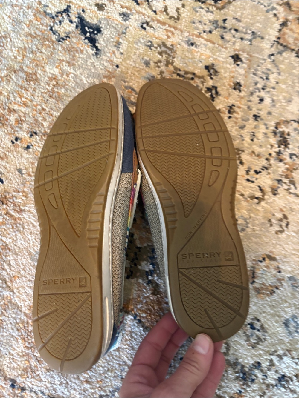 Sperry Navy Canvas Moccasins with Multicolor Stripe Trim - Picture 3 of 3